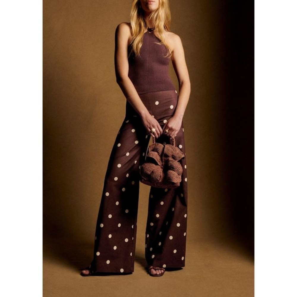 Sezane Editions Camillo Trousers Brown Polka Dot Linen Blend Size 36 US 4